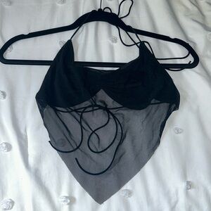 Amazon Black Sheer Halter Top with Open Back